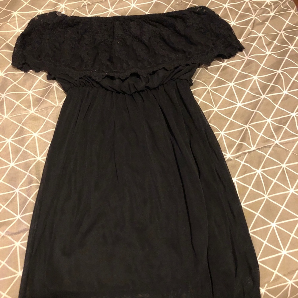 Black off the shoulder mini dress